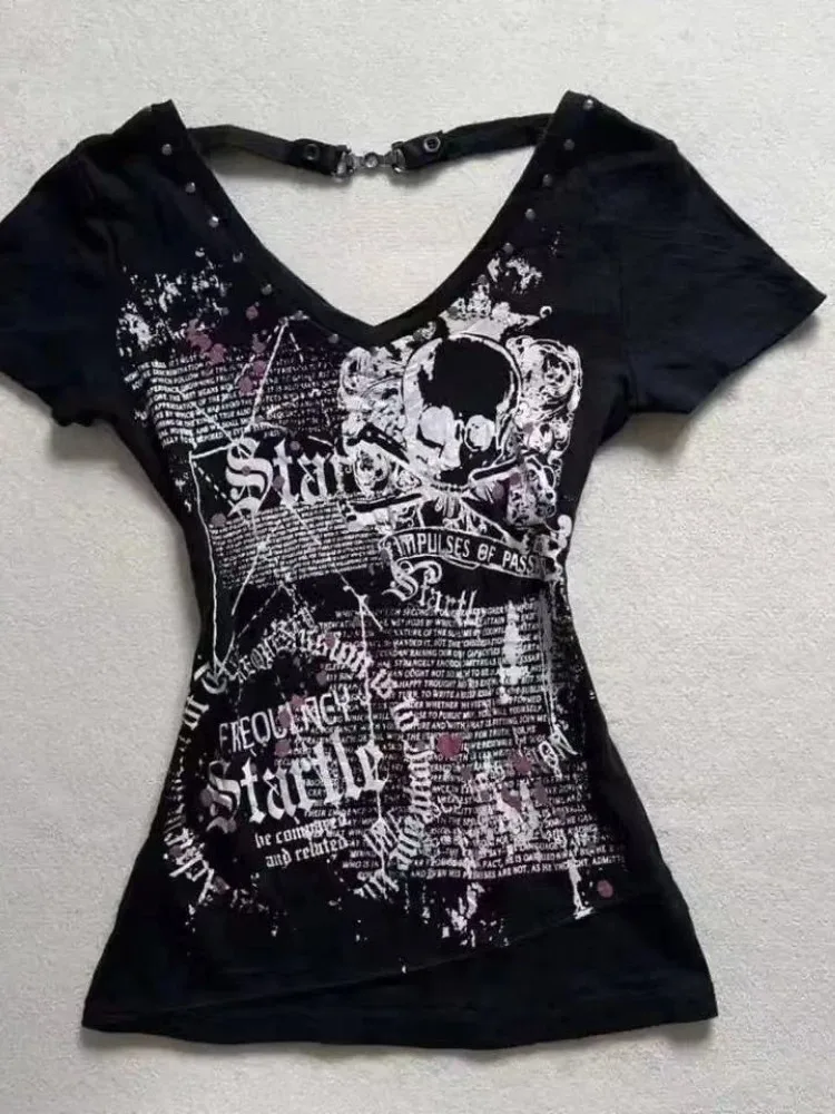 2000s Y2k Women's T-shirt Sexy Punk Subculture Gothic Grunge Print