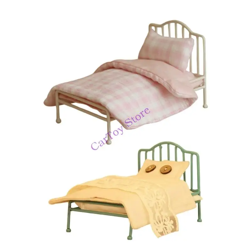 

1/12 масштабная миниатюрная кровать с постельным бельем, реалистичная мебель для кукольного дома, кровать для детей