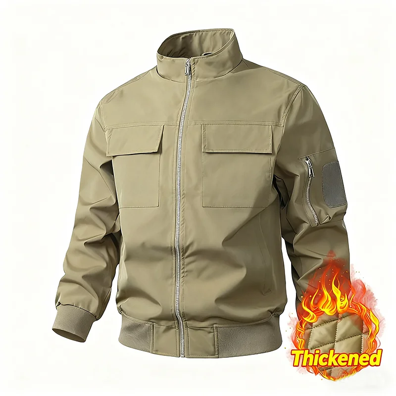 

Autumn And Winter Thickened Men's Jacket Multi-pocket Loose Coat Casual Solid Color Upper Outer Garment Outdoor Windproof Top