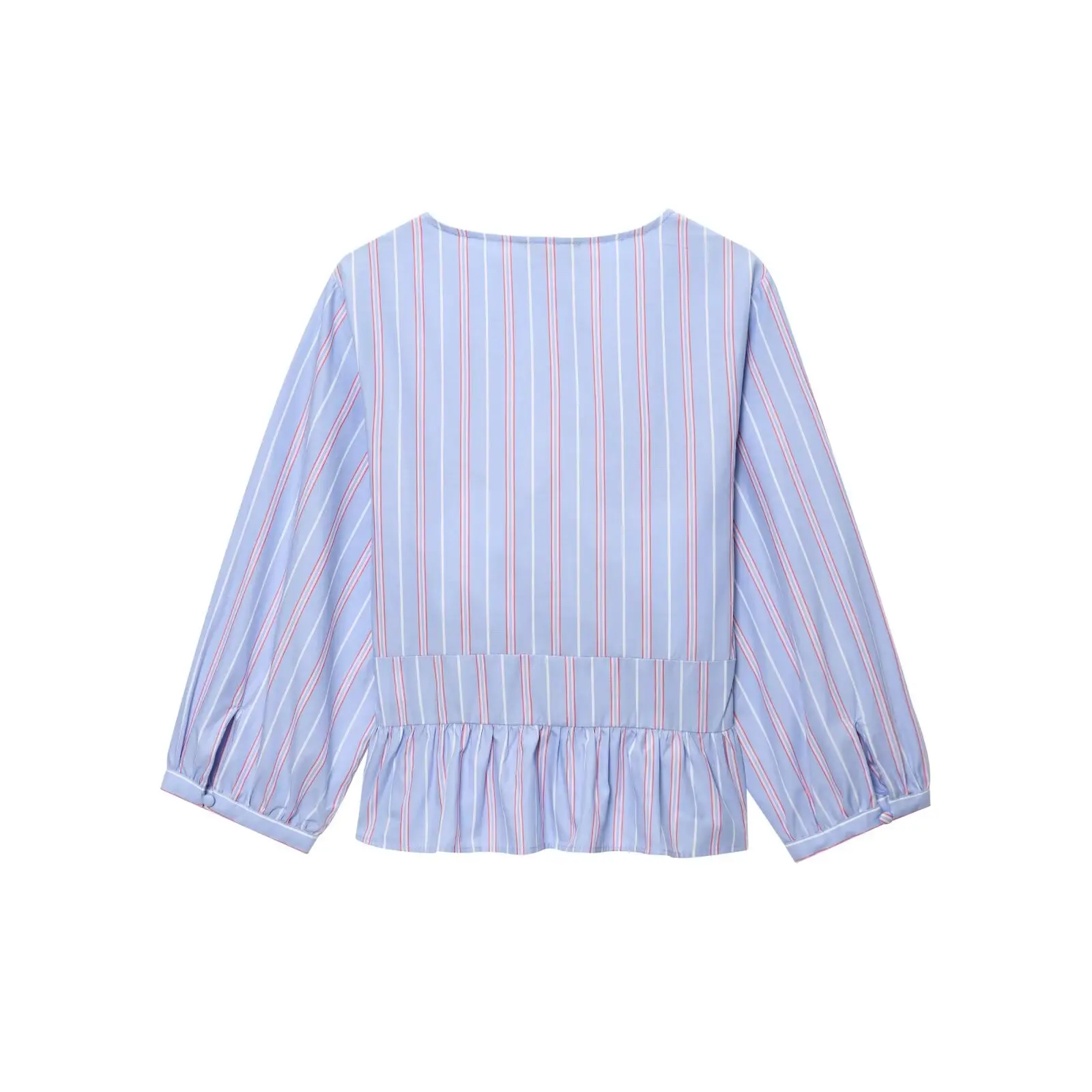 Lente Nieuwe Sle Dames irt met Knoop Streeppatroon Casual Loose Fit Lang Sve V-Ne Polyestervezel Meisjes...