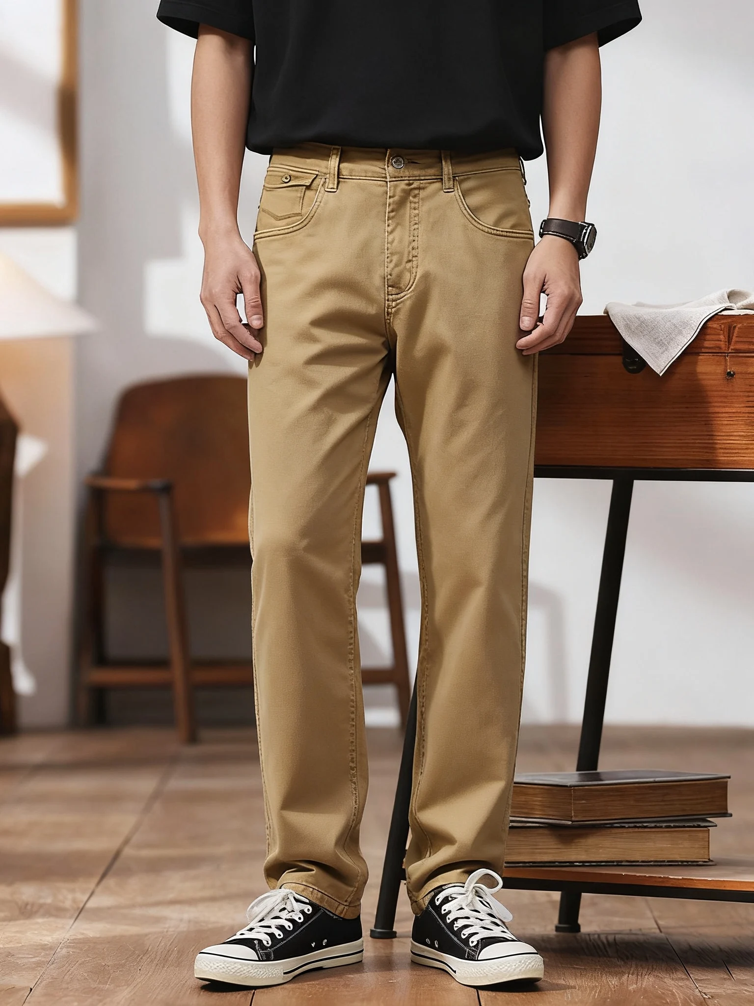 

Ретро-джинсы в американском стиле, свободного кроя, повседневные, прямые, мужские рабочие брюки, весна-осень, из смесового хлопка