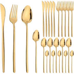 24Pcs Gold Cutlery Stainless Steel Dinner Set Mirror Tableware Mirror Western Knife Fork Spoon Sliver Kitchen Utensils