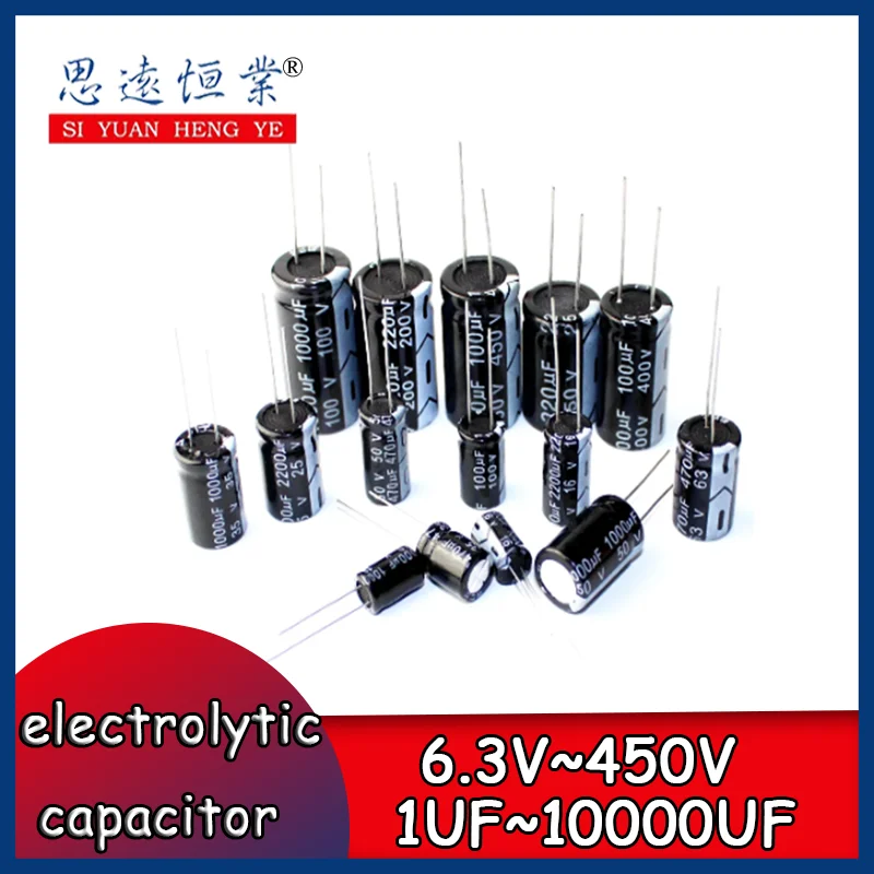 20PCS 6.3V 10V 16V 25V 35V 50V 400V 450V 1UF 2.2UF 4.7UF 10UF 1000UF 22UF 33UF 47UF 470UF 100UF Aluminum Electrolytic Capacitor