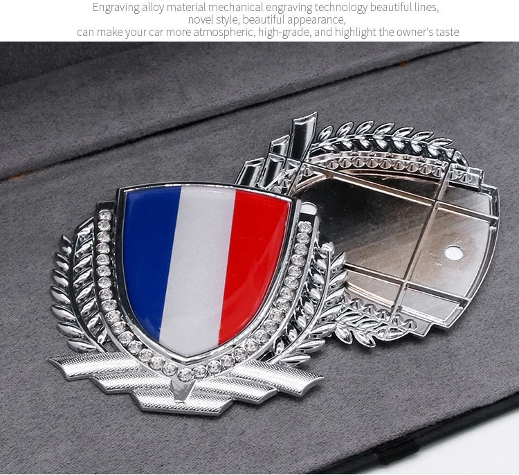 Hot Sale 3D Rhinestone Flag Car Emblem, Shield Shape Metal Sticker for Germany/UK/USA/French/Italian Flags,Auto Exterior Decor