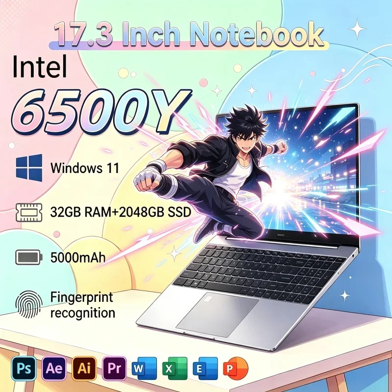 17.3" Pure Laptops Intel 6500Y Windows 11 32GB 2TB HD Display Fingerprint Unlock Gamer Study Office Notebook Computer PC