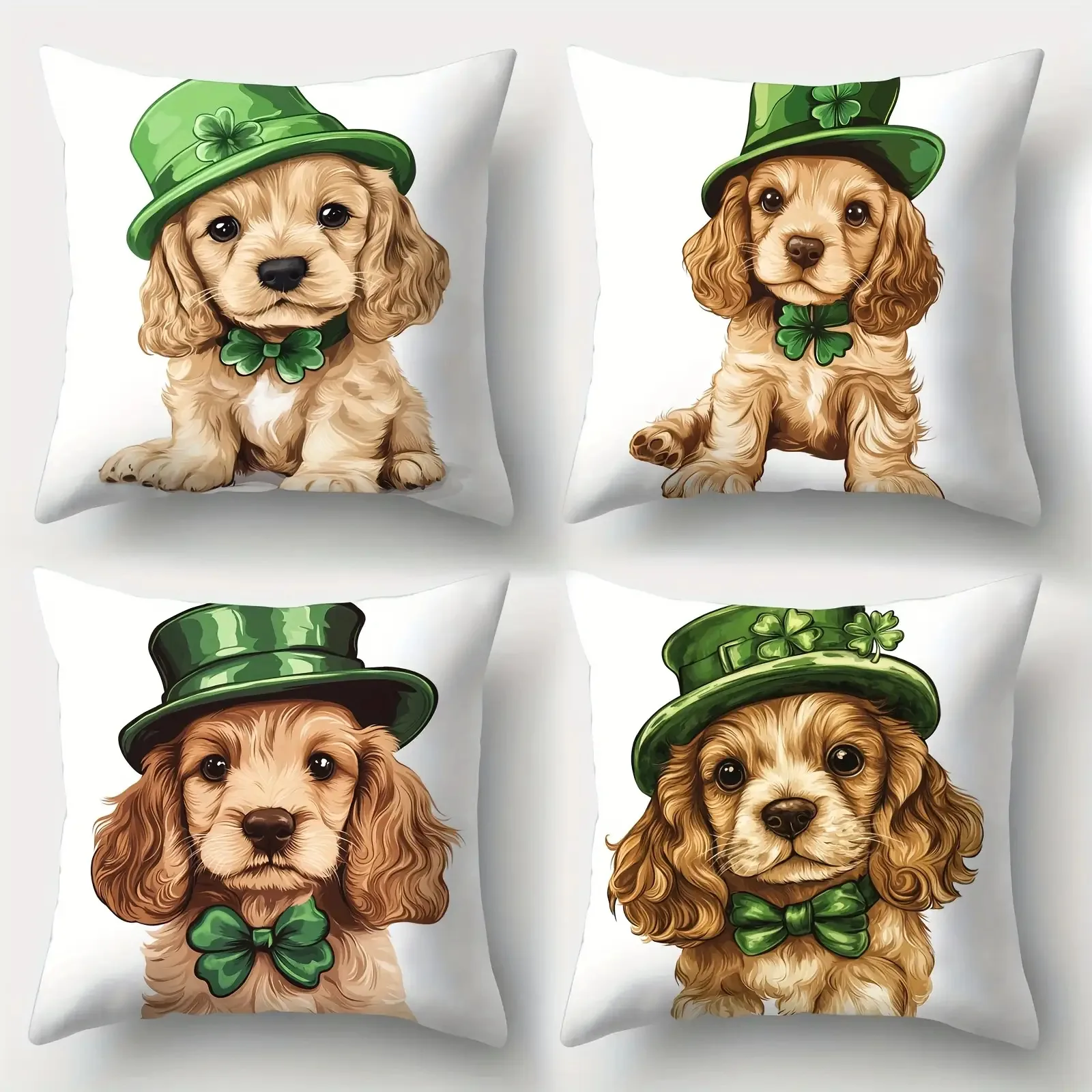 4pcs Cute puppy pattern digital printing pillow cover Short plush Suitable living rooms bedrooms sofas throw cushion cover