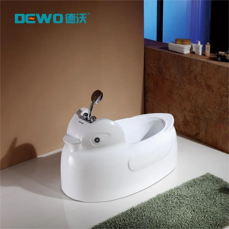 1.2m Lovely Small Duckling White Acrylic Bathtub For Children Pets Hot Soaking Spa Bathroom Indoor Freestanding With Faucet