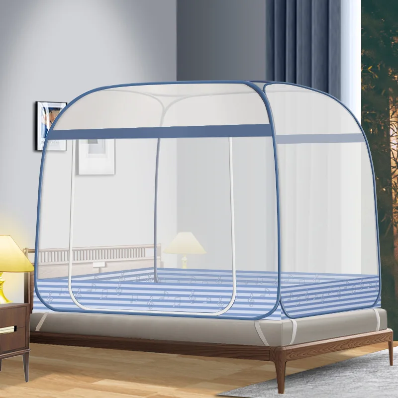 1.8x2mPop-Up Mosquito Net Installation Free Full Bottom Anti-fall Bed Tent Foldable Square Top Double Zipper Summer Mosquito Net