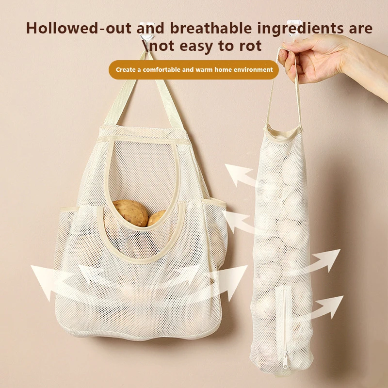 Multi-Layer Kitchen Hanging Mesh Bag For Garlic Onion Ginger  Fruit Vegetable Storage Net Bag Kitchen Accessories