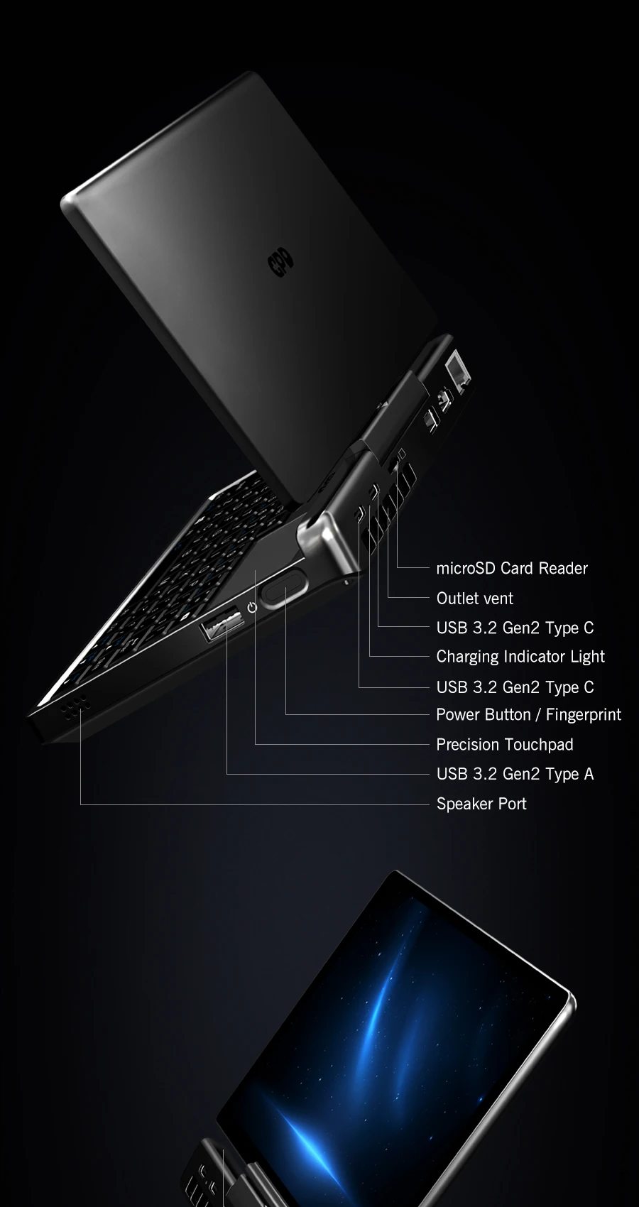 2025 New GPD Micro PC 2 7Inches Mini Industry Laptop Intel® Core™ I3-N250 16GB-512GB Windows 11 Portable Computer Notebook