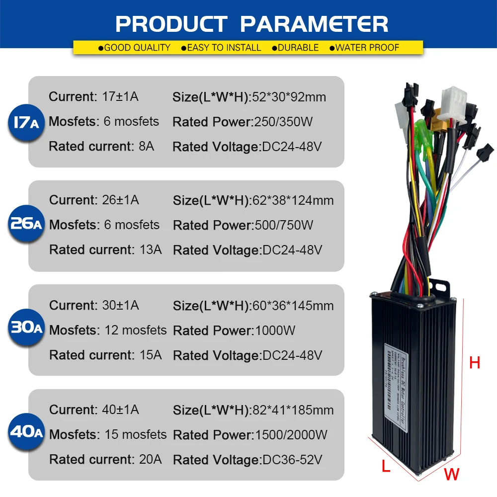 Ebike Sinawave Controller 36V/48V 17A 26A 30A 40A with 36V/48V LCD DIsplay S866 For 250W-2000W Wheel Hub Motor Conversion Parts