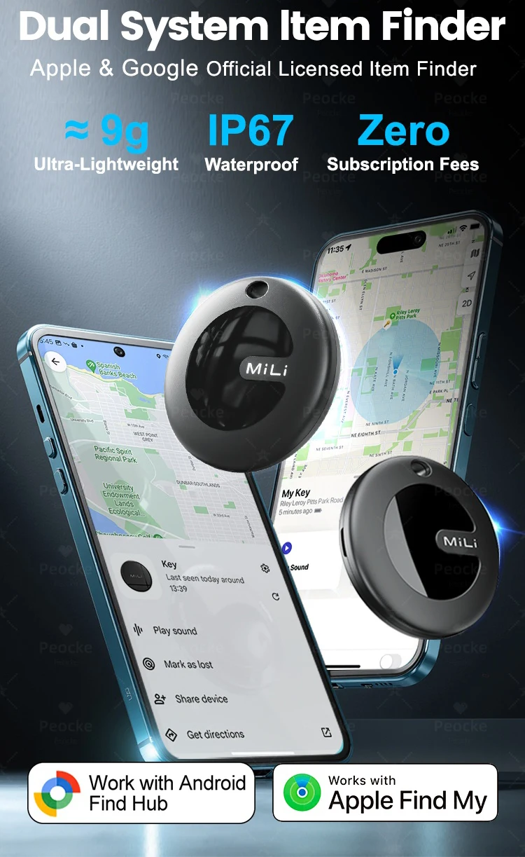 MiLi MiTag Dual System Bluetooth GPS Tracker Locator Smart Location Tag Keys Finder Works With Apple Find My&Google Find Hub