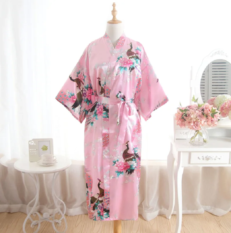 Hot Sale New Women Japanese Kimono Robe High Quality Silk Satin Long Nightgown Fashion Printing Loose Comfortable Ladies Pajamas