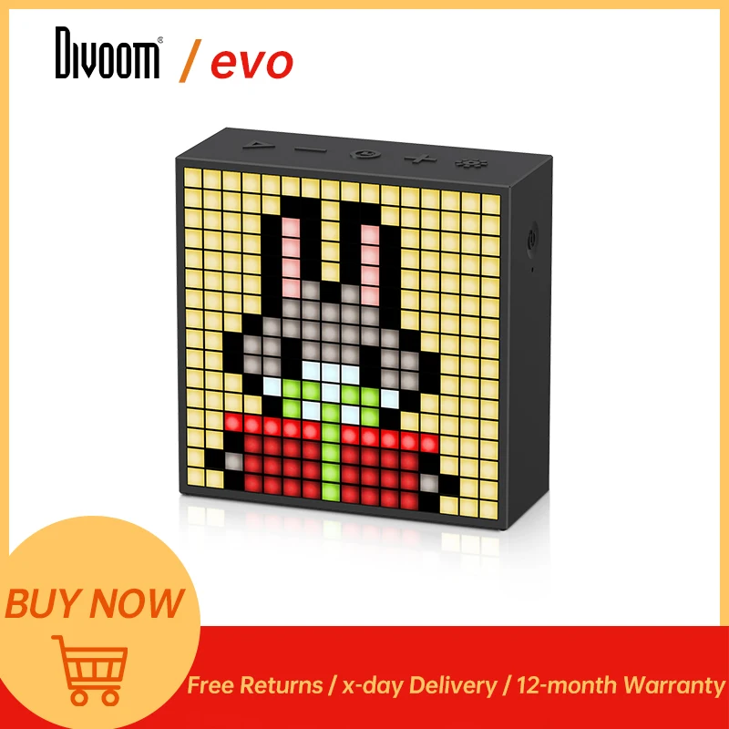 

Divoom Timebox Evo Bluetooth Portable Speaker with Clock Alarm Programmable LED Display for Pixel Art Creation Unique Gift