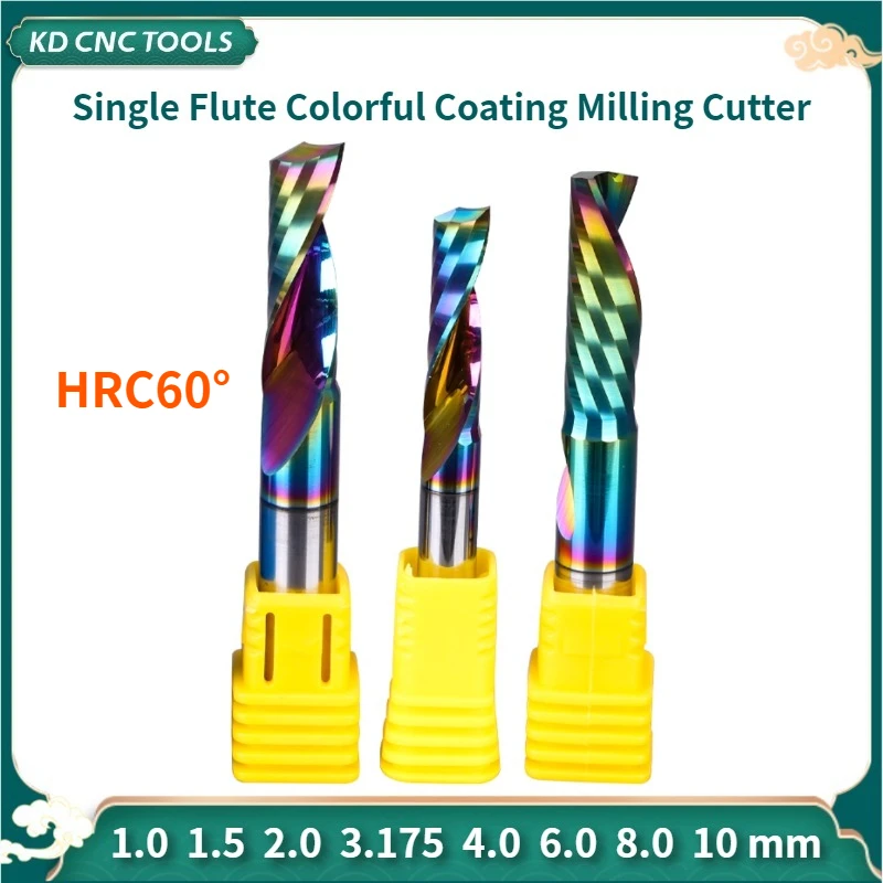 

KD CNC TOOLS HRC65 3.175mm Single Flute Colorful Coating Milling Cutter Tungsten Steel Carbide For Aluminum PVC Carving Cutters
