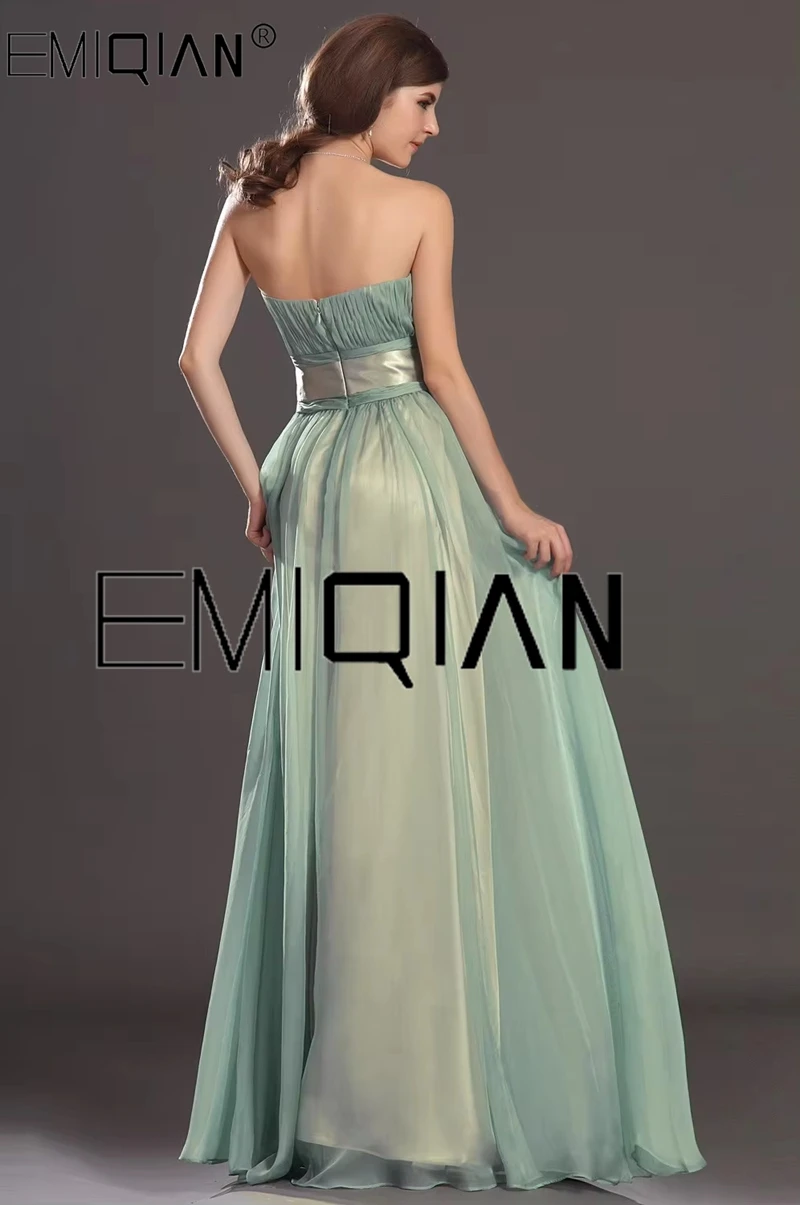 Customizable Strapless A Line Chiffon Long Bridesmaid Dress Simple Evening Dresses with long Sash