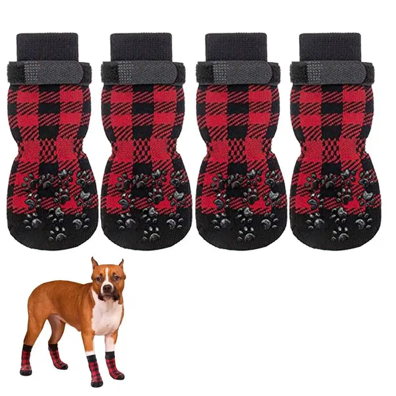 4pcs/set Pet Non-slip Socks Warm Elastic Socks For Small Large Dogs Cats Socks Pet Shoes Accessories Dog Cat Socks Paw Protector