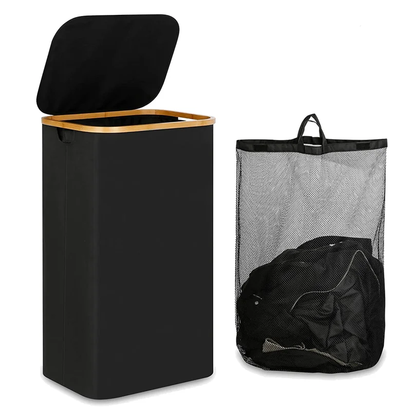 110L Laundry Hamper with Handle and Lid,Collapsible Basket Organizer with Removable Inner Bag for Clothes Toys Black