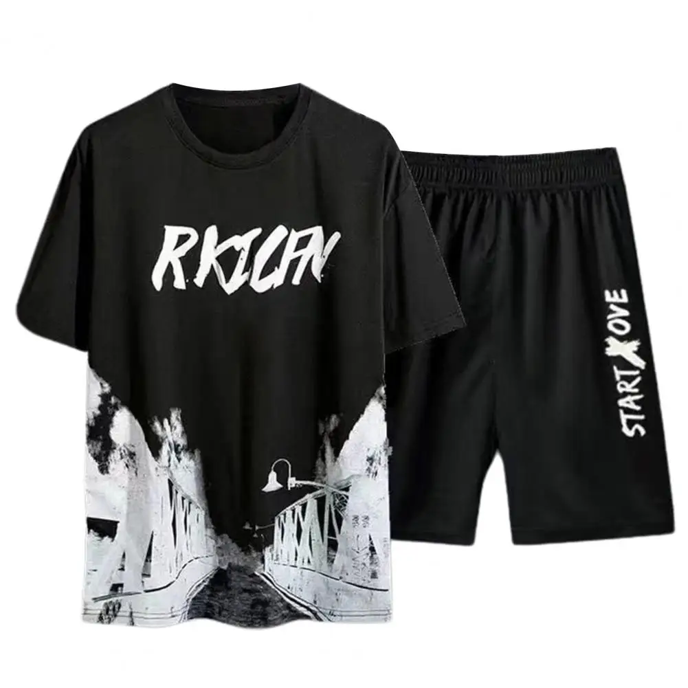 Men Tie Dye T-shirt Shorts Set Men's Summer Casual Outfit Set with Boat Print T-shirt Wide Leg Shorts Beach Vacation for Men