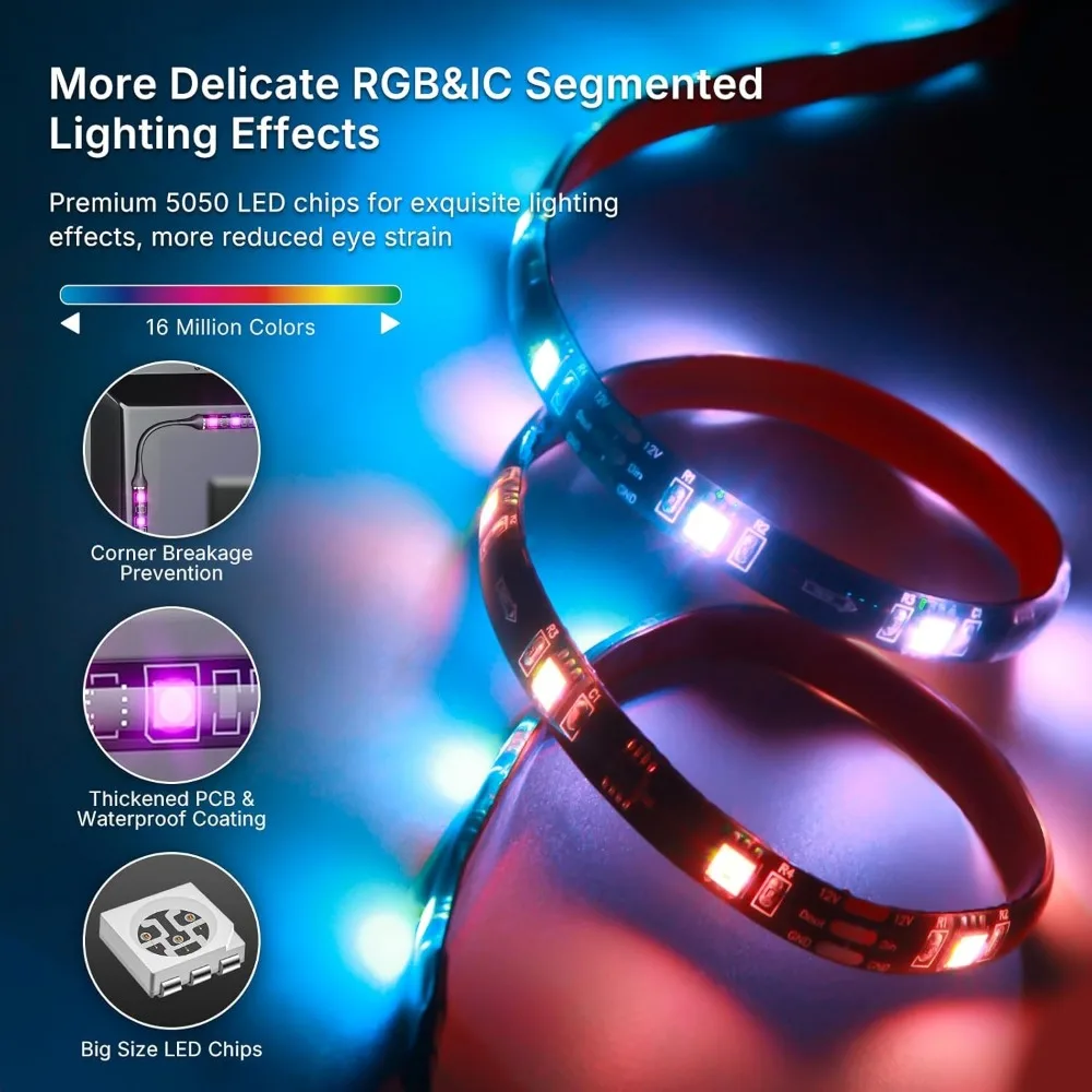 deerdance Smart TV LED Backlight with HDMI2.0 4K60Hz Sync, LED Strip Lights & App Controlled Color Changing for 55-65 inch TVs.