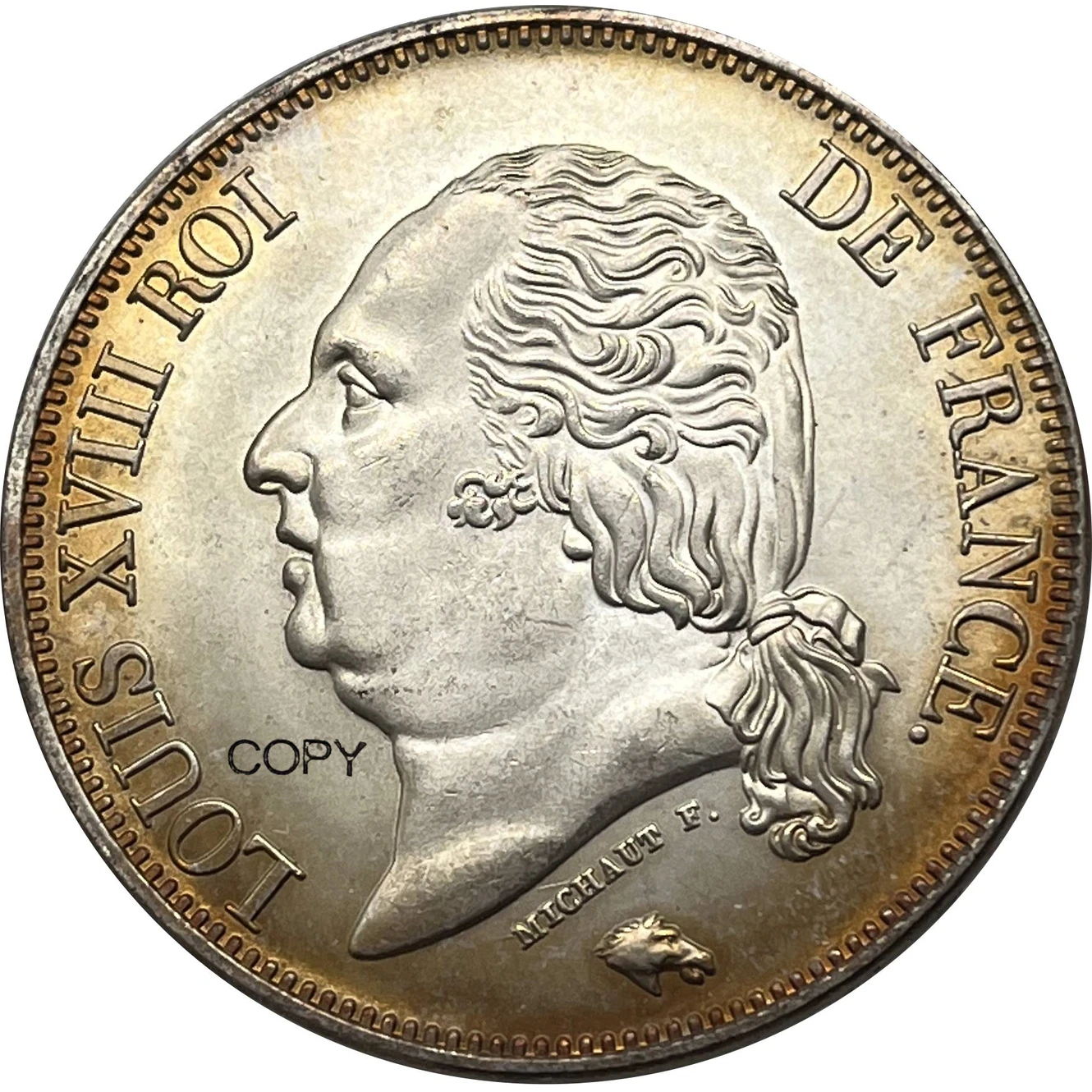 عملة تذكارية مطلية بالفضة من فرنسا ، فرنسا ، BB ، 5 فرنكات ، لويس XVIII ، Ww2 ، نسخ ، عملات قابلة للتحصيل