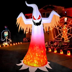 240cm Big Halloween Inflatable Ghost with Rotating Flame Light Horror Halloween Decoration Home Outdoor Yard Glowing Ghost Prop