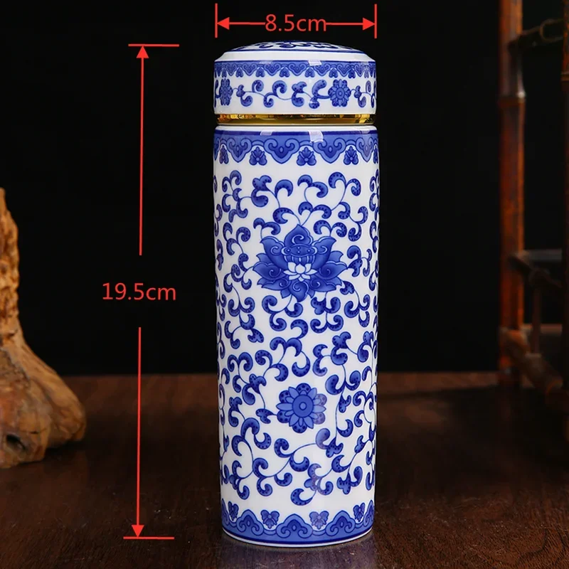 Jingdezhen ceramic teacup thermos mug with lid blue and white porcelain water cup liner office cup portable teacup Gift cup