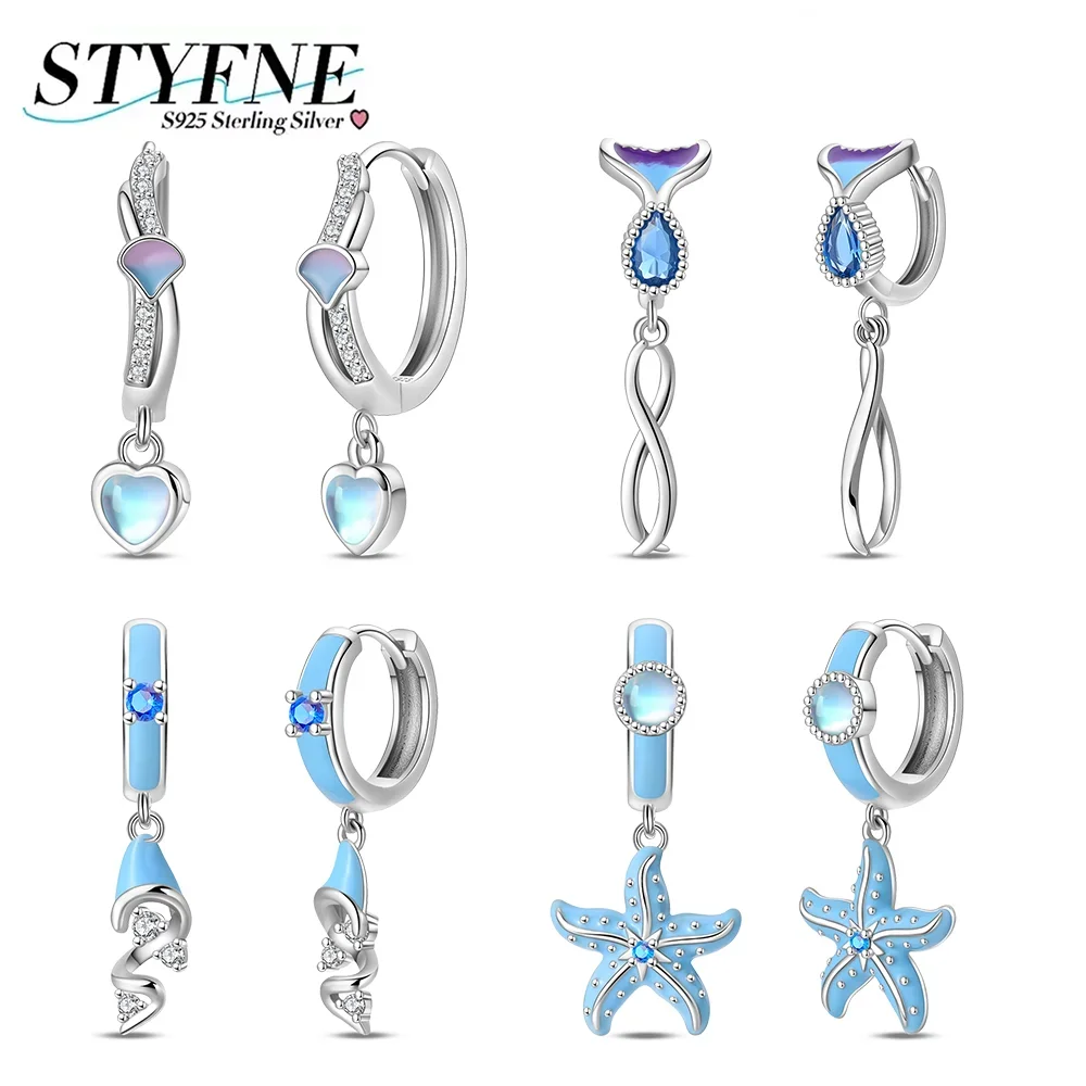 Women's Earrings 925 Sterling Blue Ocean Series Fishtail Tassel Starfish for Silver Hoops Earrings 925 Women Fine Jewelry Gifts
