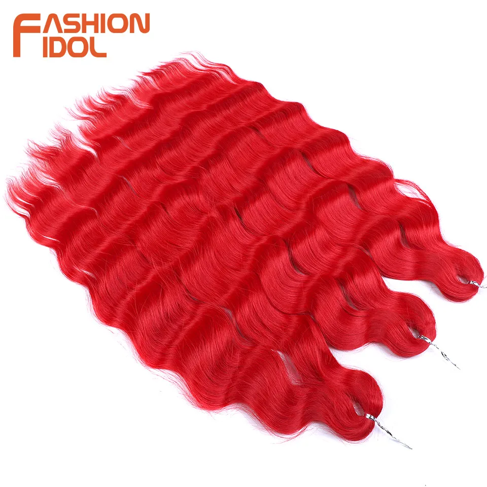 FASHION IDOL 24 Inch Water Wave Crochet Hair Synthetic Braiding Hair Extensions Red Crochet Braid Hair High Temperature Fiber