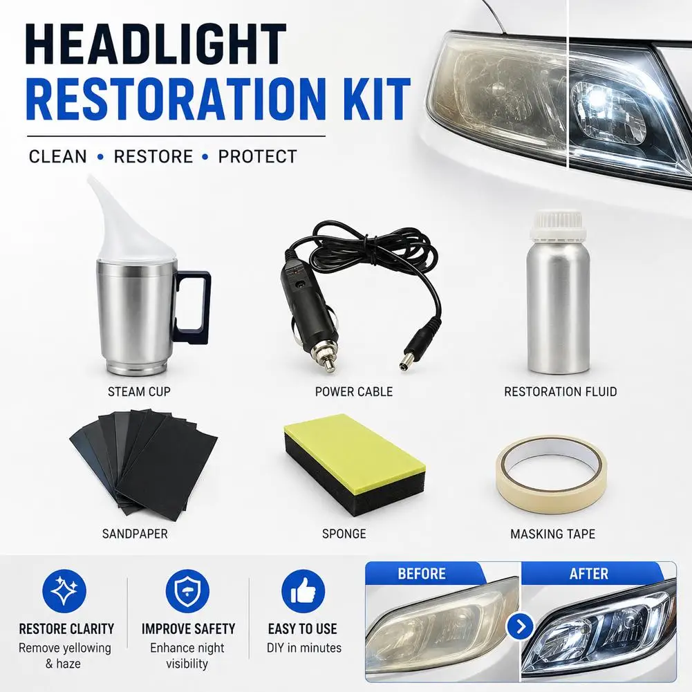 Car Headlight Refurbishment And Repair Fluid Set Polishing Scratching Yellowing Lampshade Quick Cleaning Tool