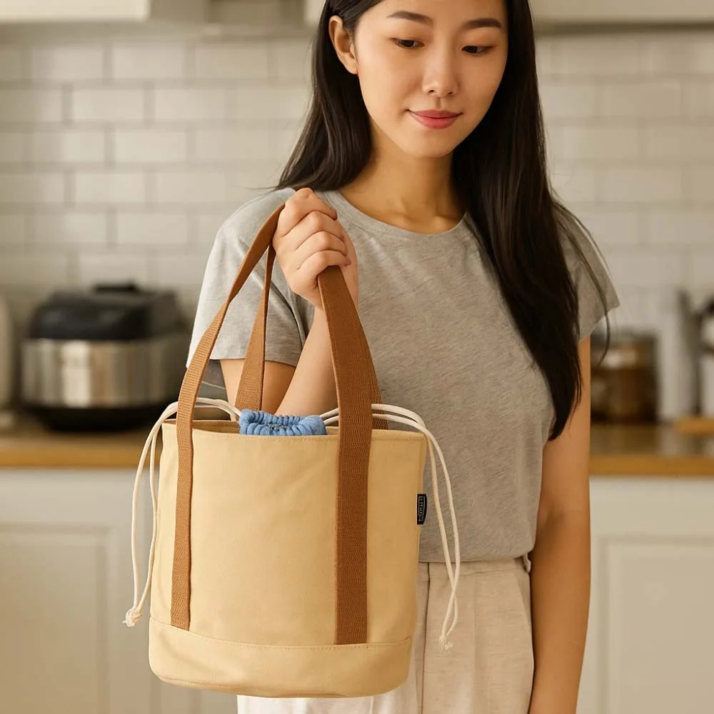 

Large Capacity Thermal Insulation Bag Canvas Japanese Style Drawstring Lunch Handbag Bucket Bag Thickened Picnic Box Pouch