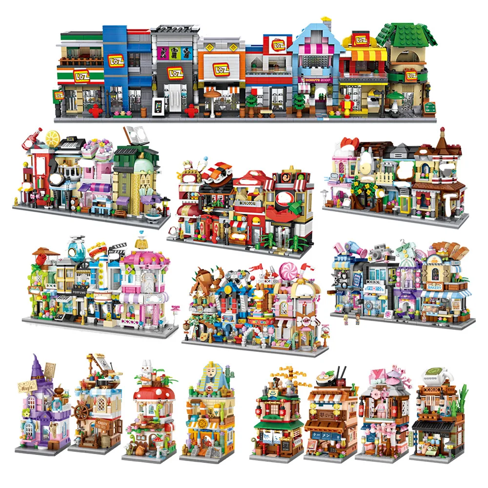 Mini Bricks City View Scene Mini Street Model Building Block Toys Gaming Room Candy Shop Toy Store Architecture Children DIY