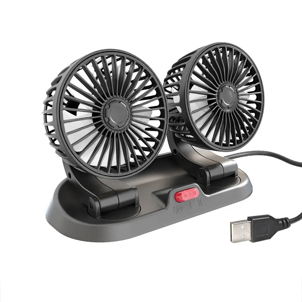 12V Car Fan Double-head 360 Degree Adjustable Air Cooling Strong Wind Low Noise Air Fan 2-Speed Control Cooler Electric Fan