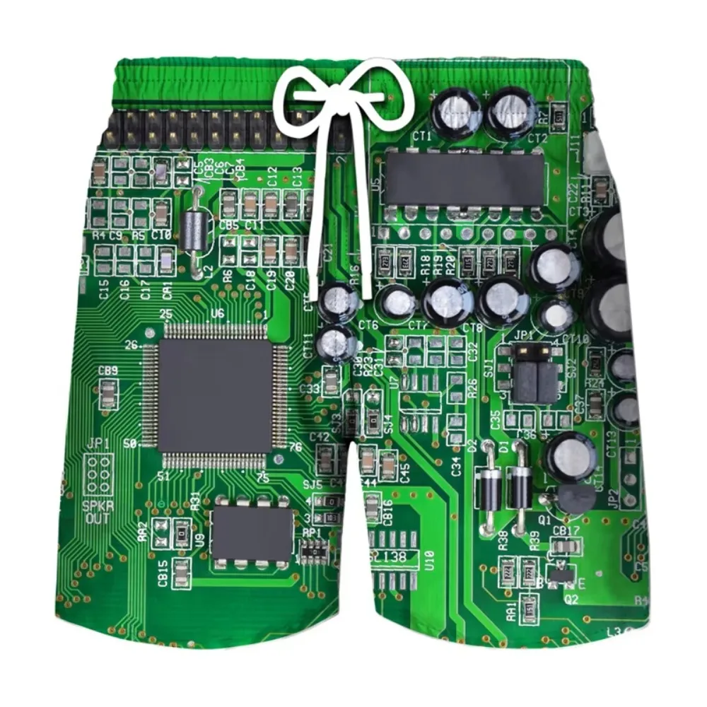 Circuit Board Graphic Shorts Pants 3D Printed Men Summer Loose Casual Breathable Quick-dry Hawaiian Seaside Beach Surfing Shorts