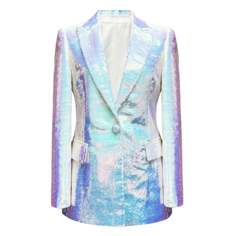 سترة نسائية لمرحلة الترتر 2025 - سترة أداء لامعة، بلوزة متألقة متوسطة الطول للحفلات والمناسبات