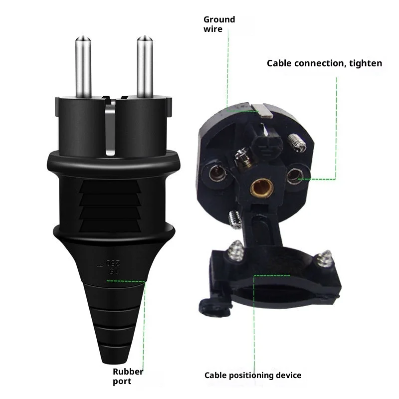 EU Plug Adapter 2.5A/16A Male Replacement Outlets Rewireable Schuko Electeical Socket Euro Connector For Power Extension Cable