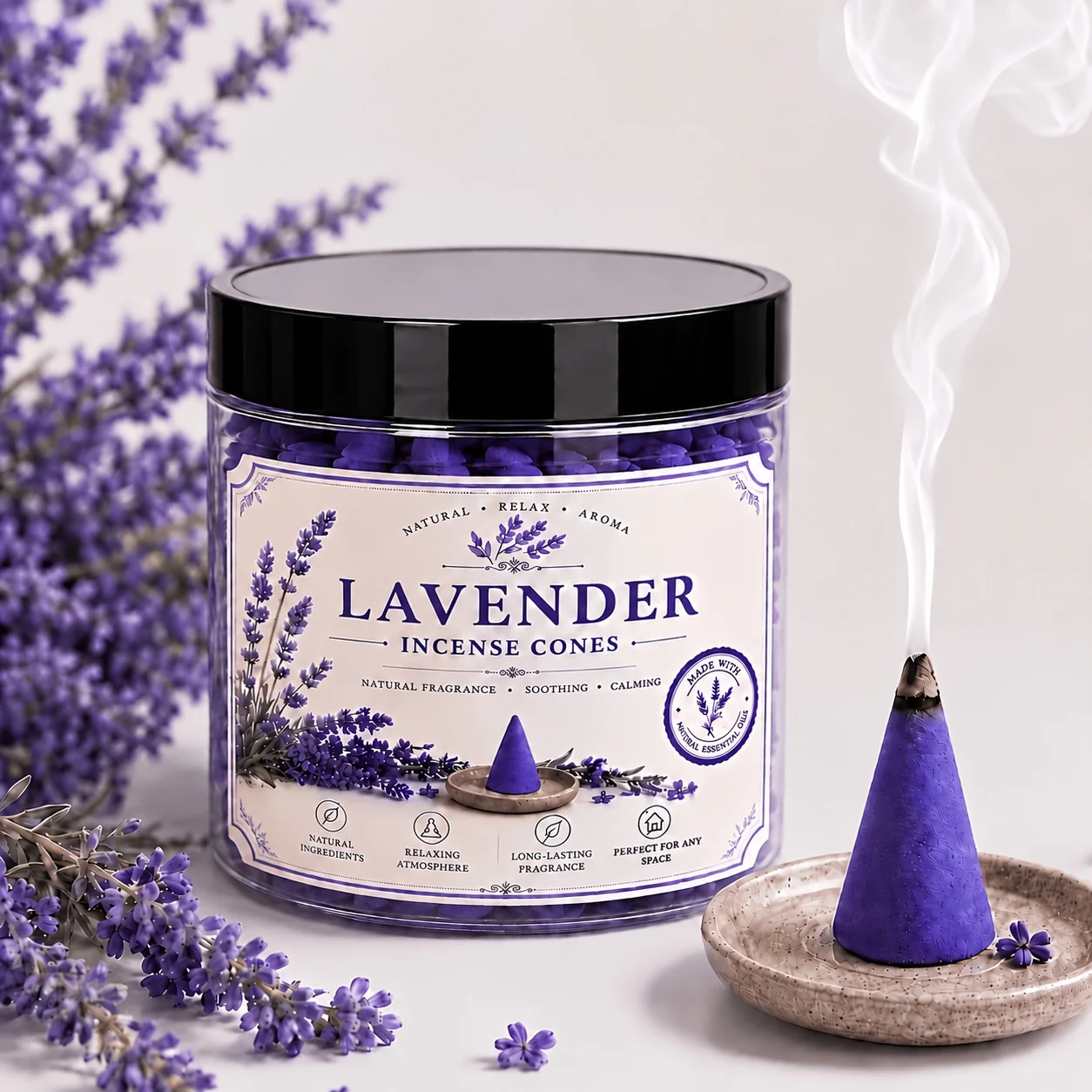 High-Quality Lavender Incense Cones Handmade Incense Sticks｜Purple Natural Pressed Incense Powder｜Meditation Yoga Relaxation Fragrance｜Air Freshener for Bedroom, Living Room, Bathroom｜Desktop Aromatherapy Ornaments｜Home Daily Use Aromatherapy