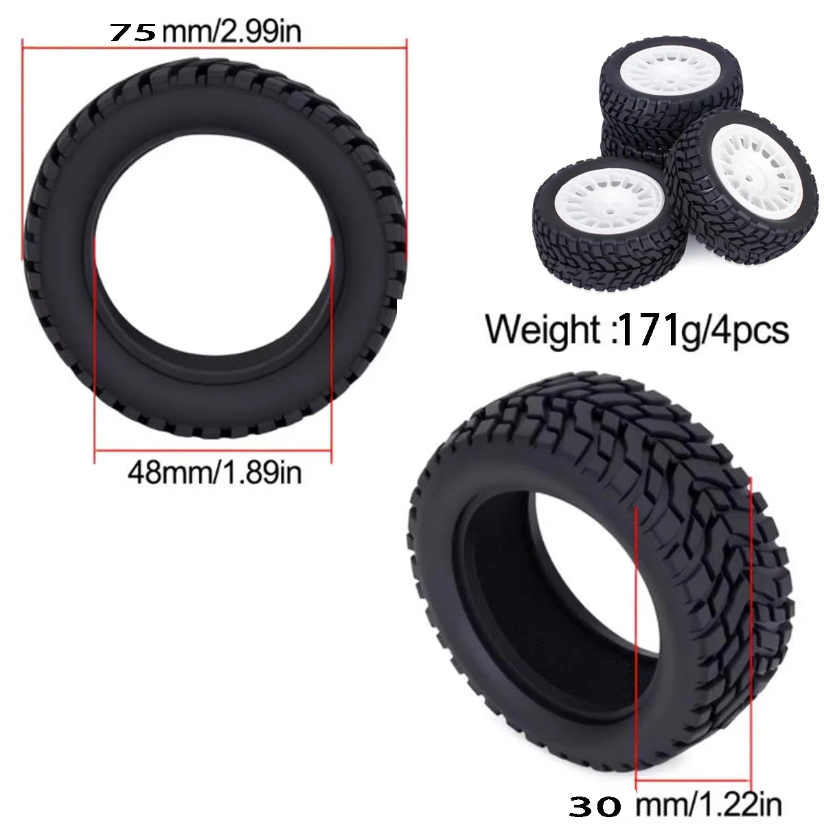 1/10 Rally Tires Racing Wheels 75mm Buggy Tyres 12mm Hex for 1/16 RC On Road Cars Tamiya WLtoys HPI ARRMA HSP 94123 94122 D4 CS