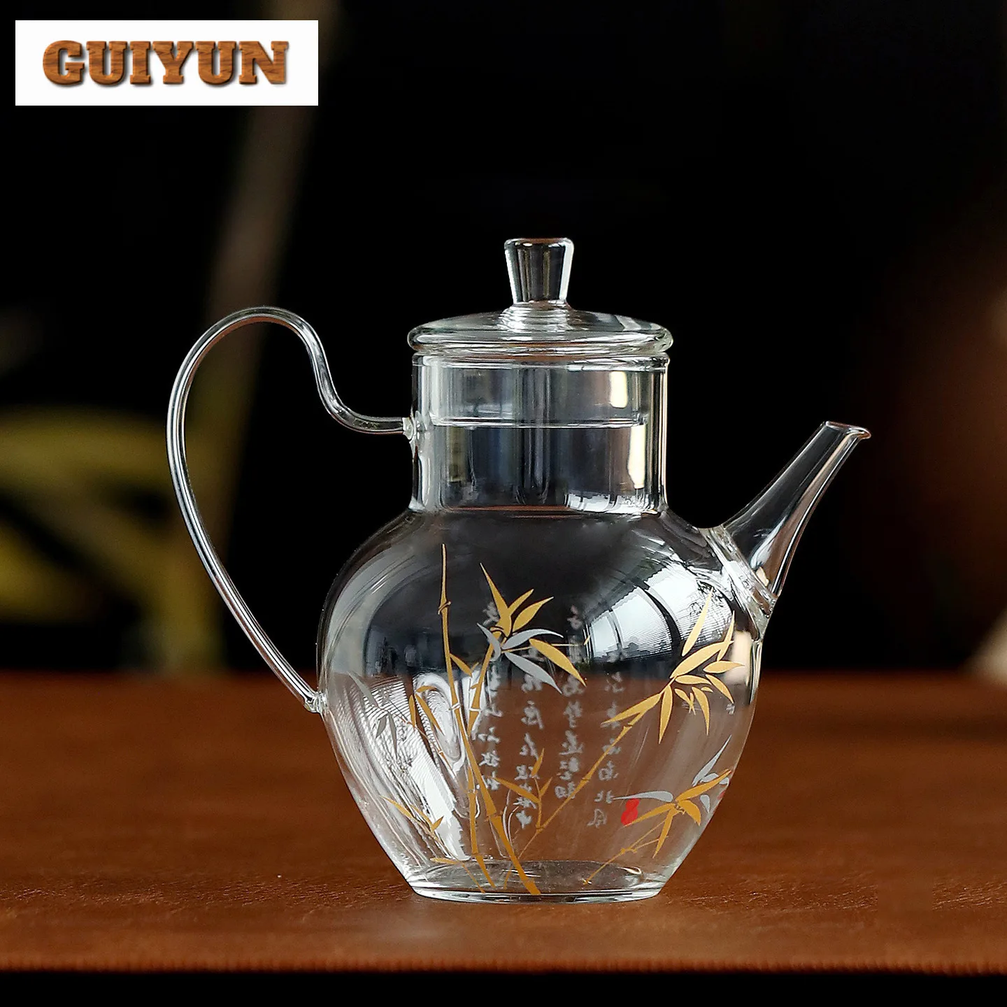 210 مللي الذهب والفضة الخيزران إبريق شاي زجاجي العتيقة الشاي Infuser وعاء صانع الشاي غلاية مع ثقب الكرة Dahongpao عناصر الشاي الحلي