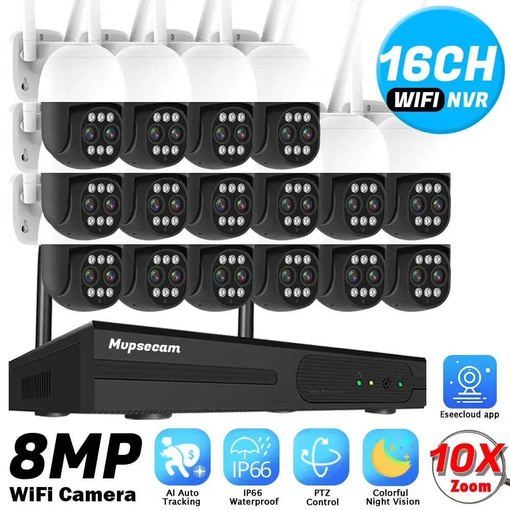 16CH Wireless CCTV Surveillance System 4K 8MP Dual Lens WiFi Security IP Camera Outdoor Smart HD Video Recorder WiFi NVR Kit P2P