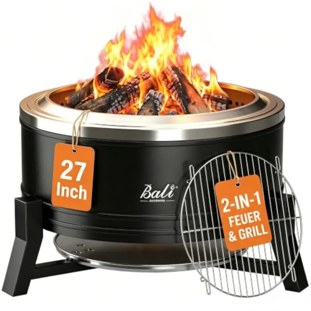 27 inch Smokeless Firepit Outdoor | Outdoor Fire Pit Patio with Ash Pan, Portable Fire Pit Wood Burning