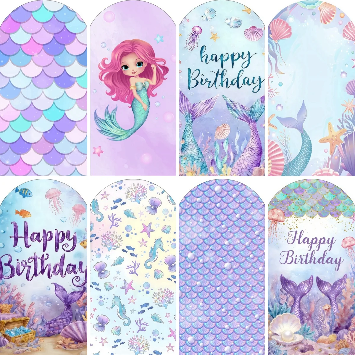 Yeele Mermaid Princess Arch Cover Backdrop Underwater World Sparkling Fish Scale Coral Girls Birthday Party Arched Background