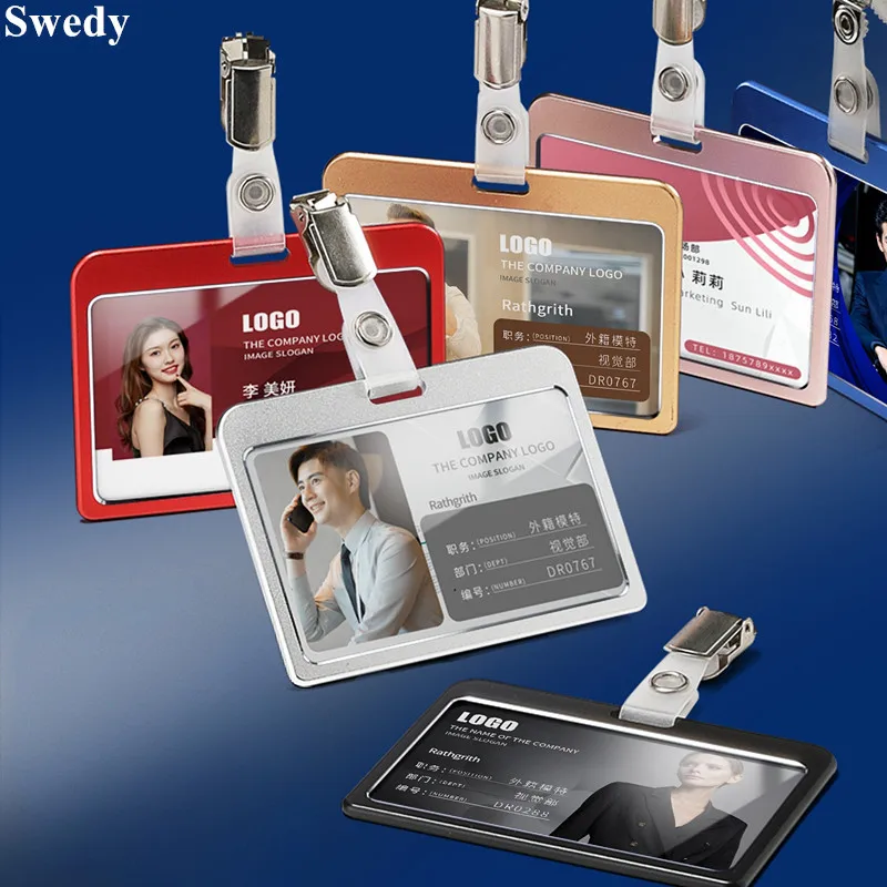 10 Pieces Horizontal Metal Aluminum ID Badge Card Holder Office Exhibition Working Card Name Tags Clip ID Card Holder
