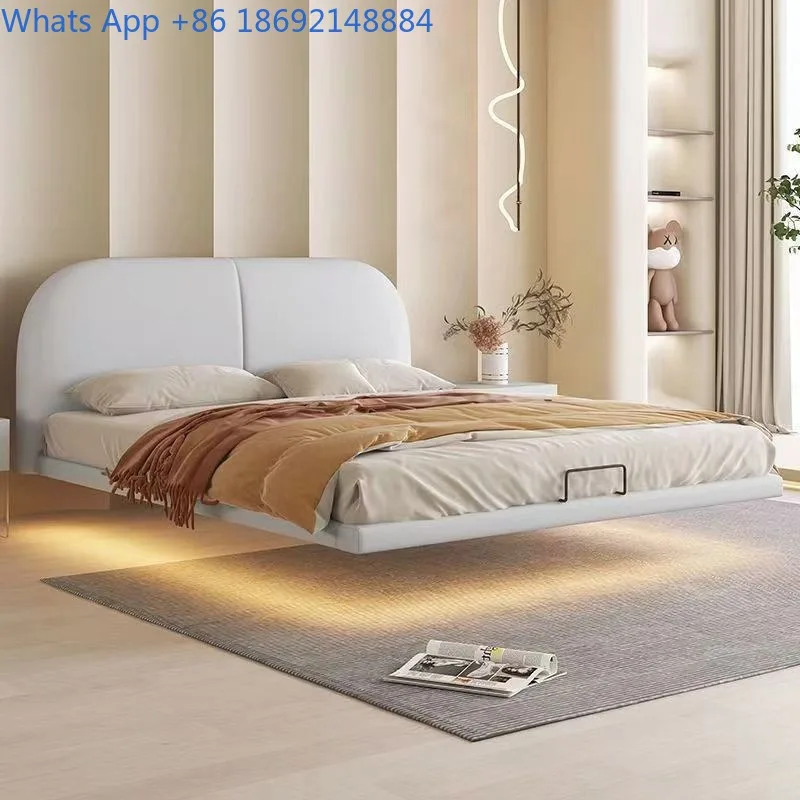 

Light Luxury Cream White Bed Modern Minimalist Master Bedroom Leather Bed Double Cloud Ins Style Nordic Minimalist Floating Bed