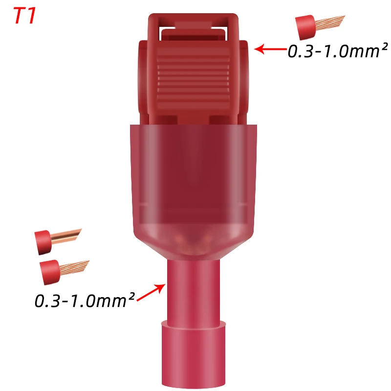 T-Tap Wire Connector,30/ 50 /100 Pairs Self-Peeling Quick Terminal Blocks, Insulated External Thread Disconnected Spade Shape