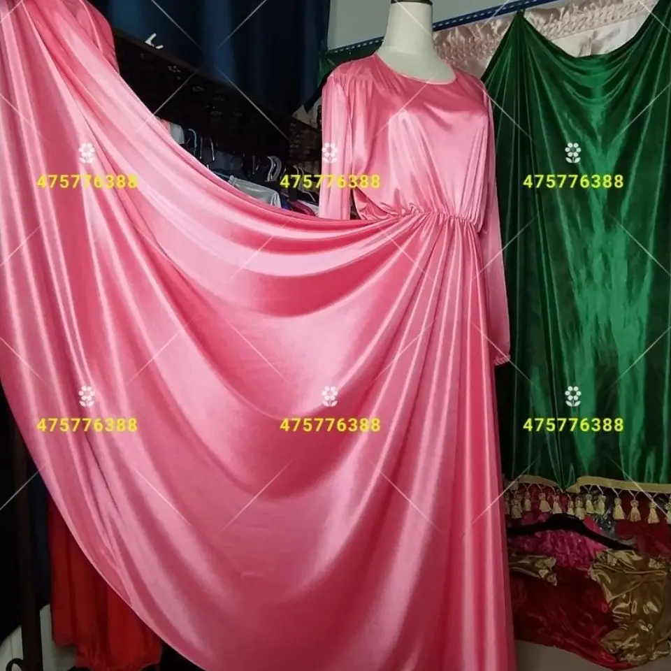 光沢のある女性用サテンロングドレス、ゆったりとしたパジャマ、マキシドレス、プルオーバー、エレガントなドレス、寝間着