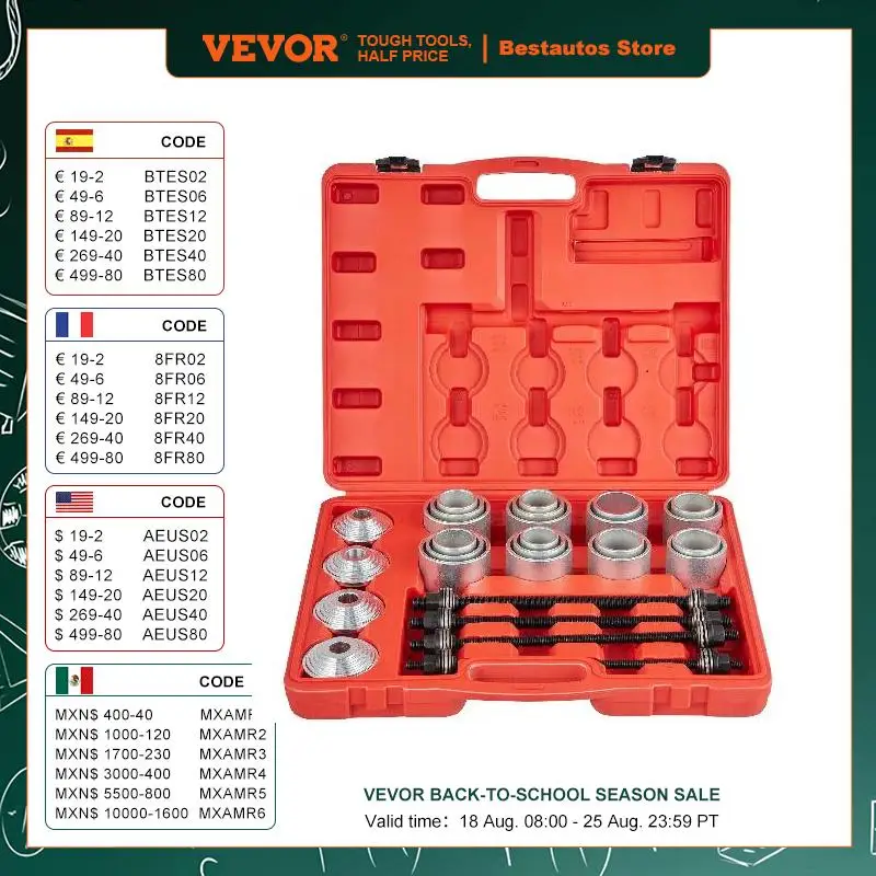 

VEVOR 28pcs Pull and Press Sleeve Kit Removal Installation Bushes Bearing Tool for Cars and LCV HGV Engines Auto Maintenance Set