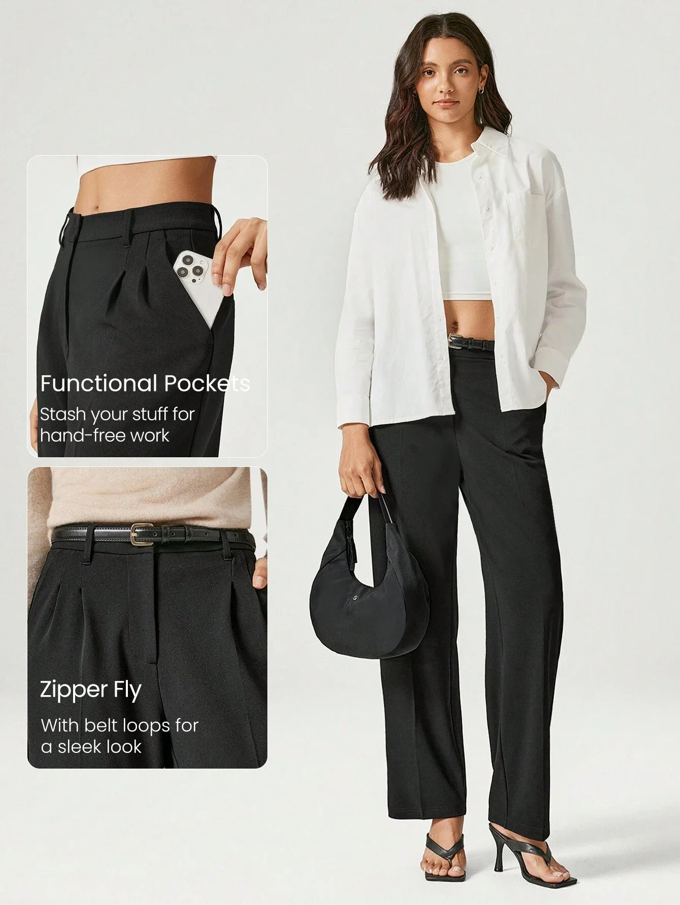 

Несминаемые эластичные брюки-палаццо с боковыми карманами для офиса и повседневной носки