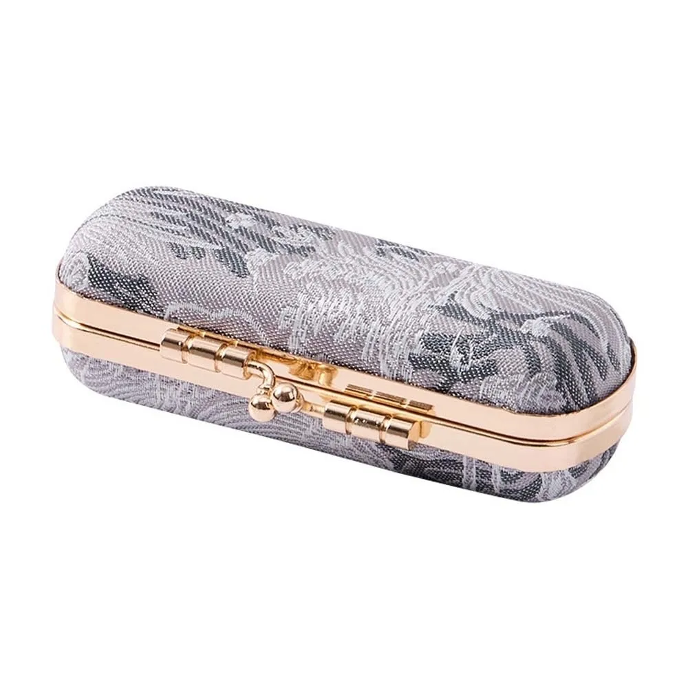 

Kiss Lock Clasp Mini Ring Box Velvet Slots Lining Gold Metallic Trim Travel Jewelry Case Sturdy Hardware Frame