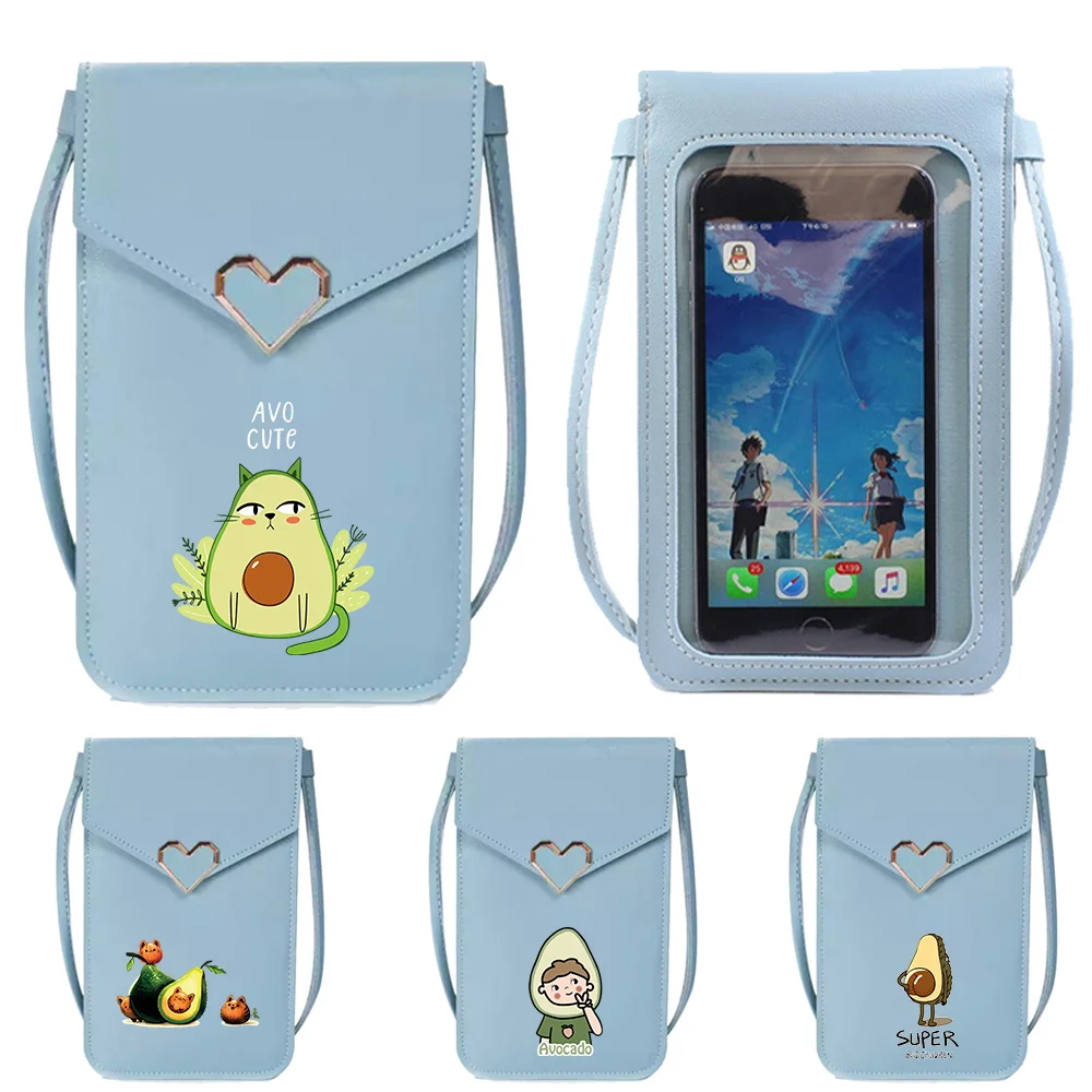 

Women Shopping Portable Mobile Phone Bag Universal Transparent Touch Screen Avocado Series Phone Bags New Commute Crossbody Bag